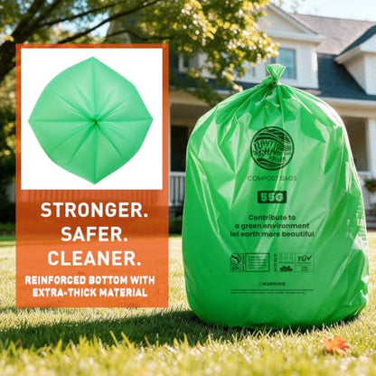 55-60 Gallon Compostable Trash Bags Liners, Heavy Duty Extra Thick 1.57 Mil, 208.2 Liter, 15 Bags, Lawn, Yard, and Restaurant Use, ASTM D6400, US BPI, OK Compost Home Certified - color: 55G-15count