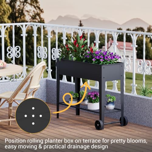 Mobile Raised Garden Bed with Legs and Wheels Metal Elevated Planter Box