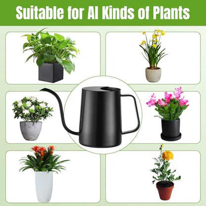 Small Watering Can for Indoor Plants, 34 oz Stainless Steel, Black - size: 34oz