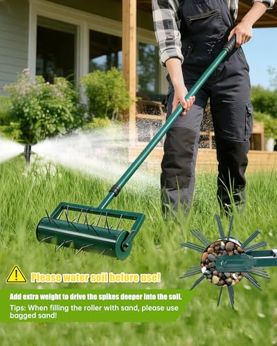 Rolling Lawn Aerator Tool with 39 Spike for Outdoor Lawn Yard Soil Garden