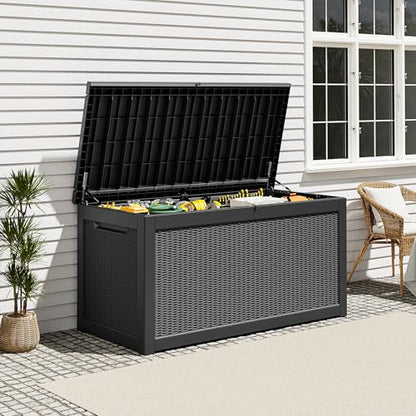 Waterproof Outdoor Storage Box, Resin Patio Organizer,320 Gal,Black - color: Striped Black, style: 320 Gallon