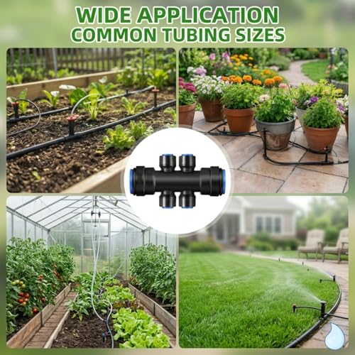 50FT 3/8" Drip Irrigation Tubing Kit with 4 Six-Way Splitter Connectors - size: 50FT 3/8" Main Hose