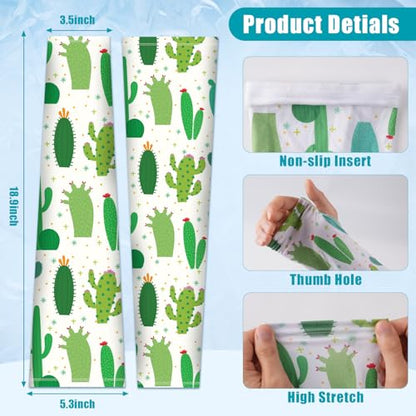 Gardening Sleeves for Women UV Sun Protection with Thumb Hole Anti-Scratch - color: Green Cactus
