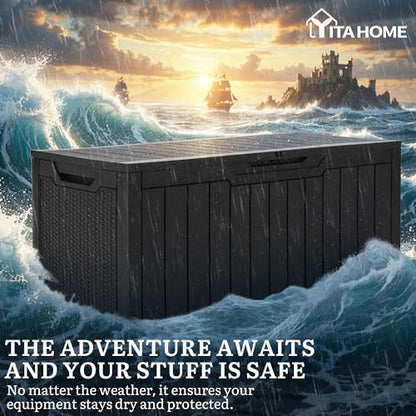 YITAHOME 100 Gallon Resin Deck Box - color: Black, size: 100 Gallon Standard