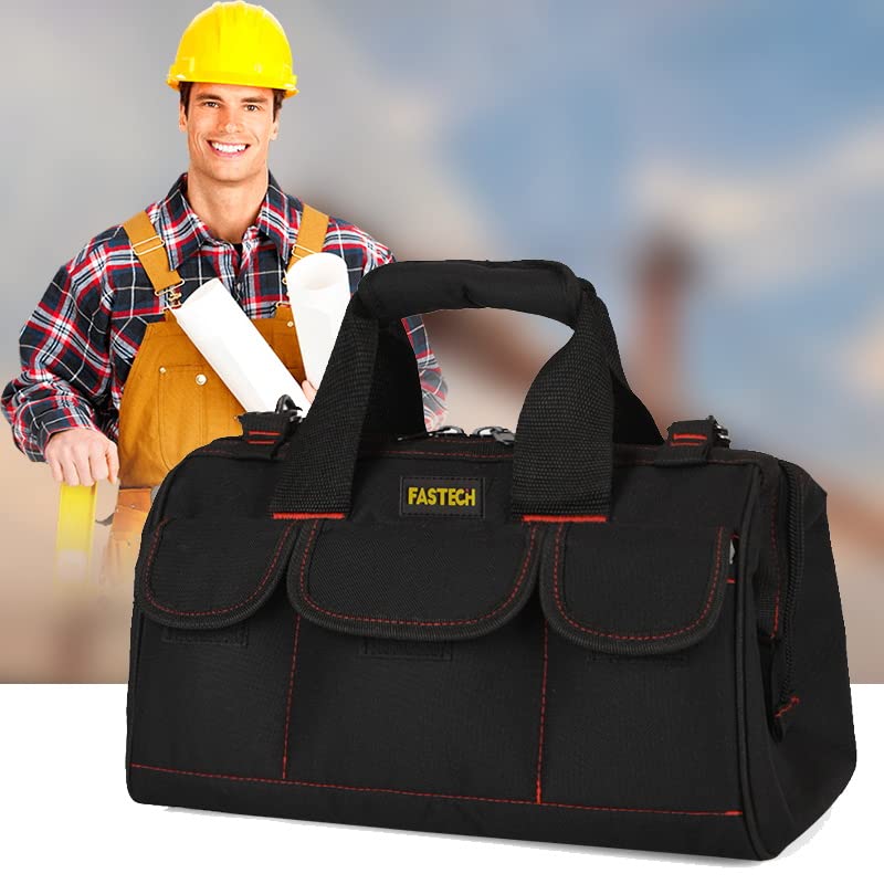 FASTECH 20-inch Heavy Duty Tools Bag with Wide Mouth for Tool Storage, Carrier and Organizer, Tote Bag for Men, Wide Mouth Tote Bag With Inside Pockets (20 Inch) - size: 20IN STANDARD