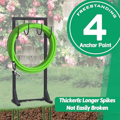 Garden Water Hose Holder for Outside Hose Stand Hanger Rack Freestanding - color: Black