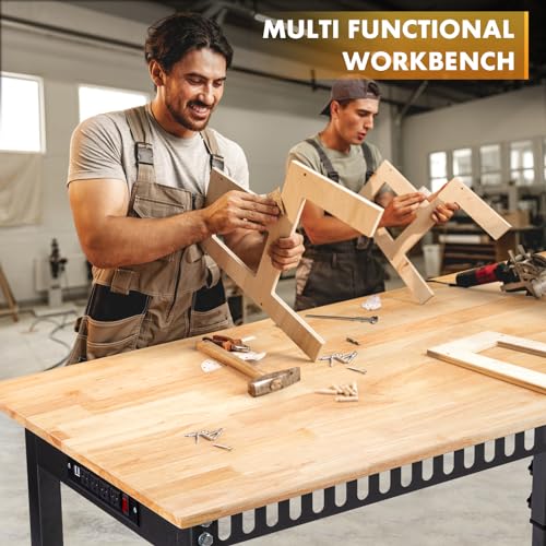 48" Adjustable Workbench, Work Table with Wheels and Power Outlet