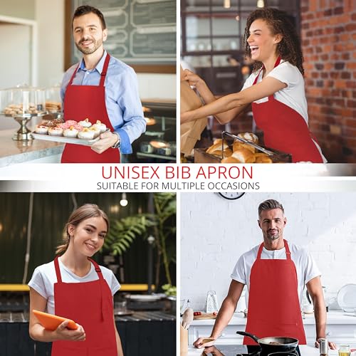 Utopia Kitchen Bib Aprons 2 Pack Adjustable With 2 Pockets - color: Red