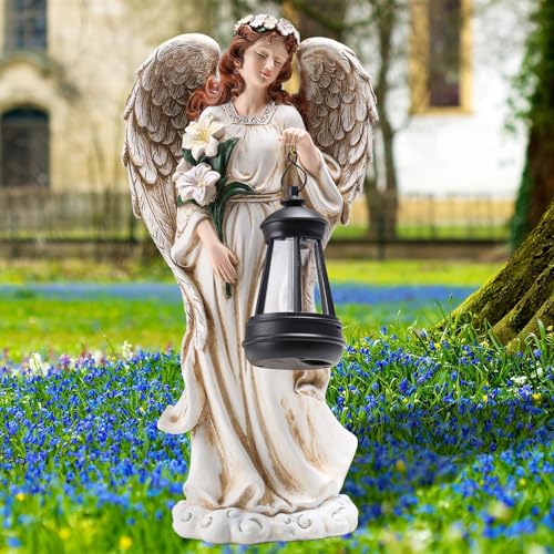 Garden Angel Statue, Solar Garden Angel Statues for Outside with Lantern - color: Lantern