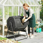 Outdoor Dual Chamber Compost Tumbler – 37" Rotating Compost Bin with Metal Base, UV-Resistant, Easy Assembly, Gardening Kit with Gloves & Tools (Black) - color: BLACK