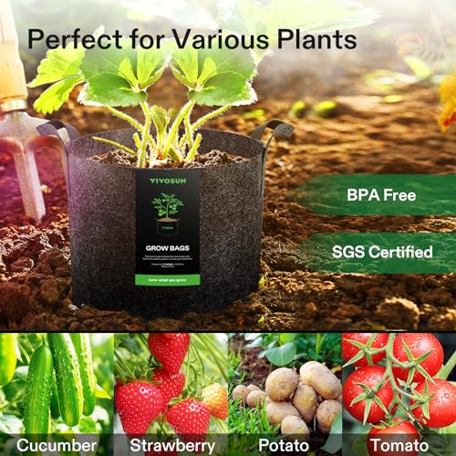 VIVOSUN 10-Pack 1 Gallon Plant Grow Bags Fabric Pots with Handles - size: 1 Gallon, style: 10-Pack