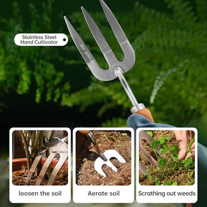 Heavy Duty Garden Tool Set, Stainless Steel Graduated Shovel, Hand Fork, Hand Rake, Transplant Shovel with Scale, 4Pcs Heavy Duty Hand Tools Set for Garden Planting (Garden Hand Tool Set)