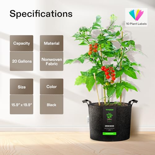 VIVOSUN 10-Pack 20 Gallon Plant Grow Bags, Heavy Duty Thickened Nonwoven Fabric Pots with Handles - color: Black, size: 20 Gallons (Pack of 2)