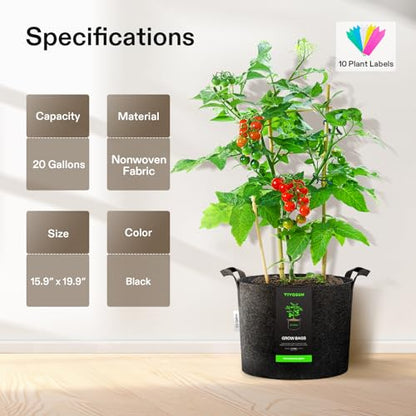 VIVOSUN 10-Pack 20 Gallon Plant Grow Bags, Heavy Duty Thickened Nonwoven Fabric Pots with Handles - color: Black, size: 20 Gallons (Pack of 2)