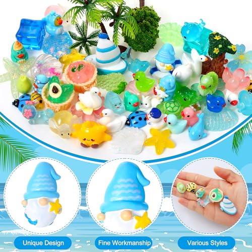 60 Pcs Summer Mini Resin Figurines Tiny Resin Ducks Figures - color: Blue