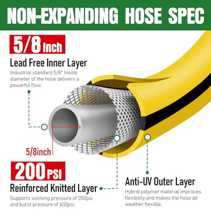 Heavy Duty Garden Hose 75ft, NON-EXPANDABLE Flexible Water Hose, Kink Resistant Lightweight Hybrid Hose, Leakproof Hose Male to Female Fittings - color: Black+Yellow, size: 75ft