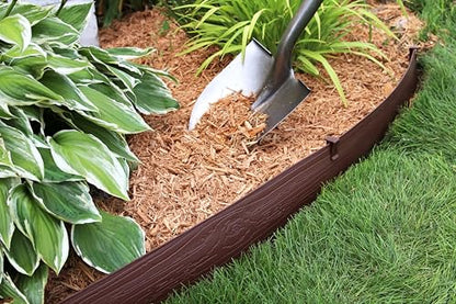 MASTER MARK Terrace Board, Landscape Coiled Edging, Grass Barrier, Bender Board, Flower Bed, Vegetable Garden Borders 5 in. x 40 ft. with 10 Stakes (Brown) - color: Brown