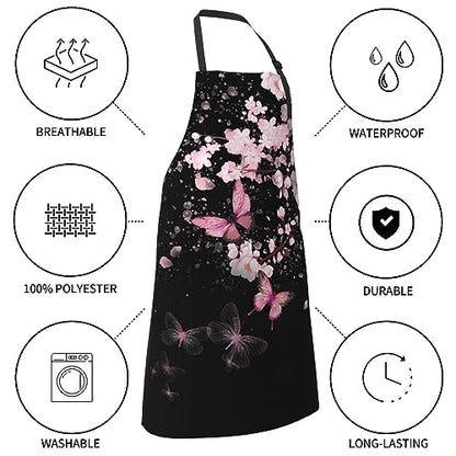 Art Apron with Pocket for Women Men - color: Cherry Blossom With Butterflies