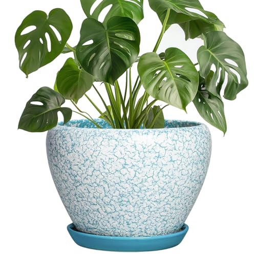 Ceramic Plant Pots, 8 Inch Indoor Plant Pots, Crackle Blue - color: Crackle Blue, size: 8 Inch