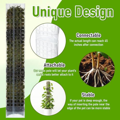 6 Pcs 24 Inch Plastic Moss Pole for Plants Monstera, D Shaped Moss Pole, Plant Poles for Climbing Plants, Plant Support for Indoor Plant Work with Sphagnum