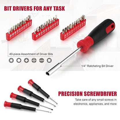 Eastvolt 128-Piece Home Repair Tool Set, Tool Sets for Homeowners, General Household Hand Tool Set with Storage Toolbox, EVHT12801, Black + Red (ASK01) (Pack of 5) - size: 128 (Pack of 5), style: Tool Set
