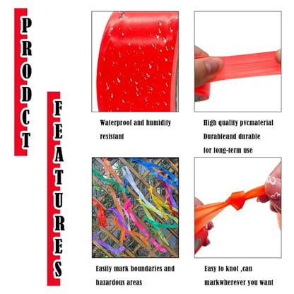 10 Pack Red Flagging Tape, Non-Adhesive Plastic Ribbon Neon Marking Roll - color: Red - 10pack