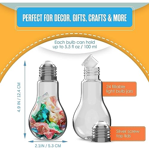 Plastic Light Bulbs, Fillable Light Bulbs, Containers, Clear, 100ML, 24 PK - color: Silver, size: 100 ml