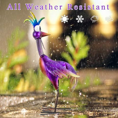 Metal Wacky Rooster Garden Statue for, Patio, Backyard, Lawn - color: Purple