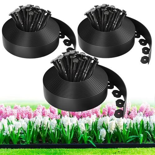 MIXC 100ft Landscape Edging Kit with 150 Spikes,3pack,33ft/Pack,1.5in Tall - color: black, size: 1.5in*100ft