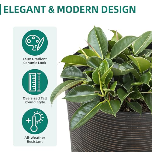 2-Pack 23.5" Bronze Plastic Tapered Planters with Vertical Stripes - color: 23.5" Pp-brushed Bronze