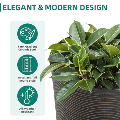 2-Pack 23.5" Bronze Plastic Tapered Planters with Vertical Stripes - color: 23.5" Pp-brushed Bronze
