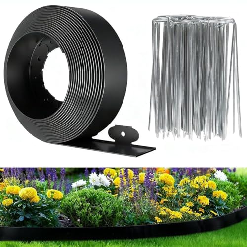 40Ft 3IN Landscape Edging,Garden Edging Border Kit with 60pcs Metal Stakes,Plastic Edging for Landscaping, Flexible Tool-Free Lawn Border for Flower Bed,Yard,Tree,Grass,Pathway-Black - color: Black, size: 3IN x 40FT