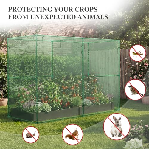 BPS Crop Cages for Garden Plant, 8x4x6 Ft Plant Netting Protection Tent with Zippered Door for Plants, Raised Garden Bed Cover with Frame for Vegetables, Fruits and Flowers - size: 8'x4'x6'