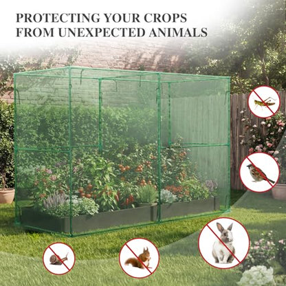 BPS Crop Cages for Garden Plant, 8x4x6 Ft Plant Netting Protection Tent with Zippered Door for Plants, Raised Garden Bed Cover with Frame for Vegetables, Fruits and Flowers - size: 8'x4'x6'