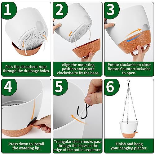 GARDIFE 10 Inch Self Watering Hanging Planter, Indoor, 2 Pack, White - color: 10-white, size: 10 inch