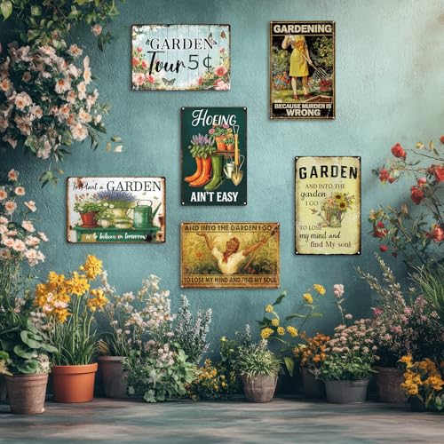 10 Pcs Vintage Funny Garden Metal Sign for Woman, 12 x 8 Inch
