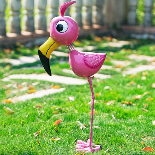 26'' Flamingo Garden Statue, Whimsical Flamingo Metal Yard Art - color: Flamingo 26