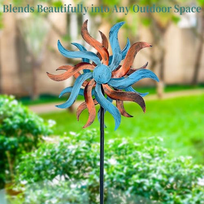 Copper & Teal Willow 360° Metal Wind Spinners Outdoor, 53" H - color: Copper & Teal 54*12 Inch