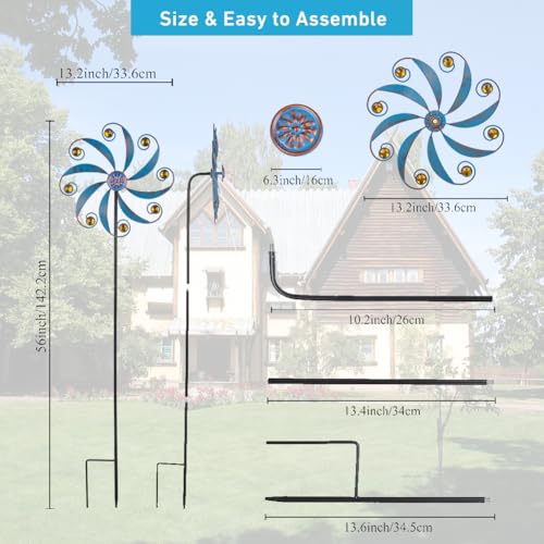 Stargarden 2Pack Wind Spinner, Outdoor Wind Sculptures - color: Small-blue-2
