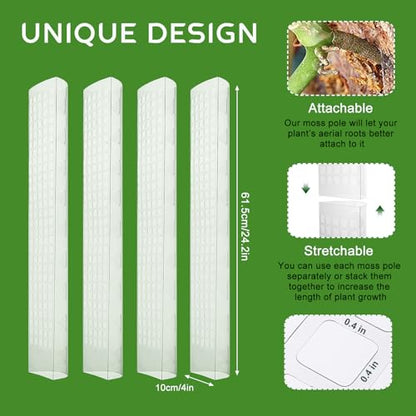 Plastic Moss Pole for Monstera and Climbing Plants, 24-Inch, 4-Pack