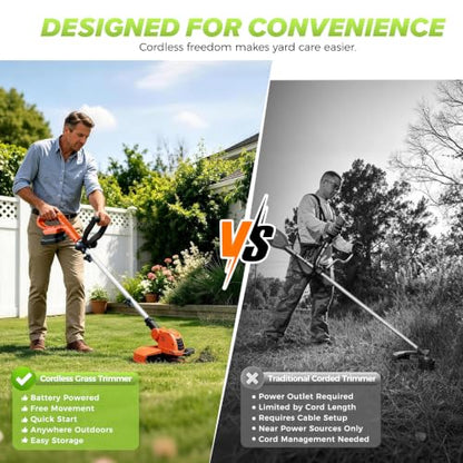 Electric Weed Wacker Eater String Trimmer Weed Whacker Battery Operated 21V - color: Orange