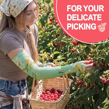 Evridwear Gardening Sleeves,UV Protection Cooling Arm Sleeve Women Men - color: Mint Floral Garden, size: Large/Extra Large