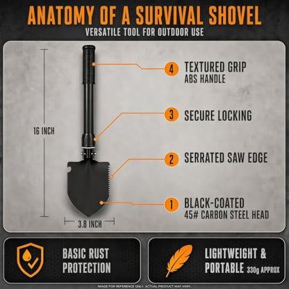 Camping Shovel – 16" Portable Folding Shovel with D-Handle