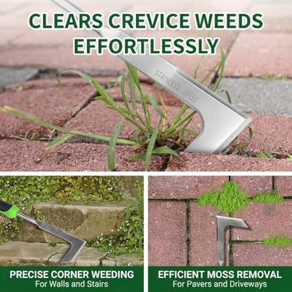 2-Piece Weeding Tool Set, Manual Weed Puller Tool, Crack Weeder Crevice Weeding Tool Stainless Steel, Paving Brick Moss Dandelion Removal, Weed Remover Tool for Garden Patio
