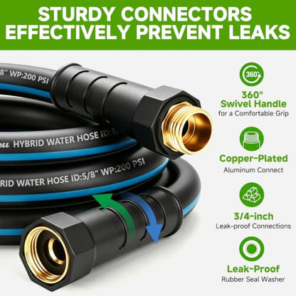 Heavy Duty Garden Hose 50FT 5/8", Non-Expanding No Kink Flexible Water Hose - size: 50ft