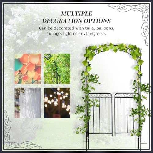 Outsunny 84" Garden Arch Arbor with Gate Metal for Climbing Vines Black