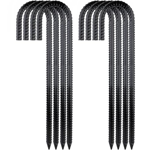Garden Stakes Galvanized Steel, 16IN J Hook Ground Anchors Heavy Duty Rebar Stakes for Outdoor Decorations, Tent, Fencing and Landscape 8 Pack - style: J-16IN