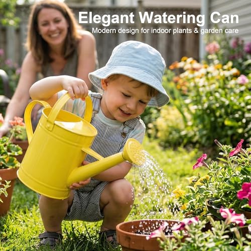 Topadorn 55 oz Metal Watering Can with Long Spout for Indoor Plants, Yellow - color: Yellow