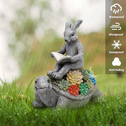 TERESA'S COLLECTIONS Rabbit Turtle Garden Decor with Solar Light 6.3" - size: Medium
