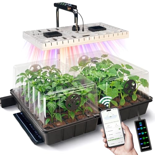 MetryGrow 48W Full Spectrum LED Grow Light Seed Starter Kit, 80-Cell Tray with 30W Heating Mat & Adjustable Dome, Waterproof Germination System for Healthy Indoor Seedlings